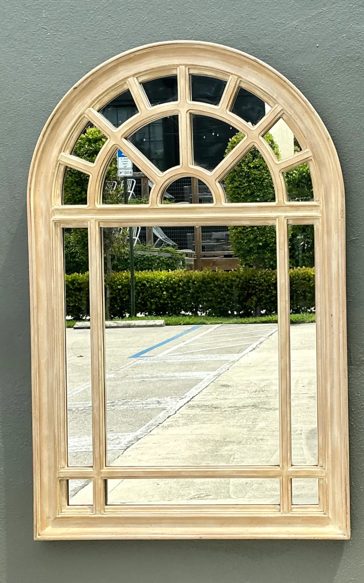 Vintage Arched Wood and Mirrored Glass Mirror