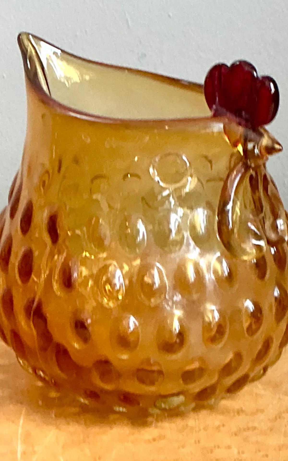 Vintage Amber Glass Chicken Pitcher — additional photo 2