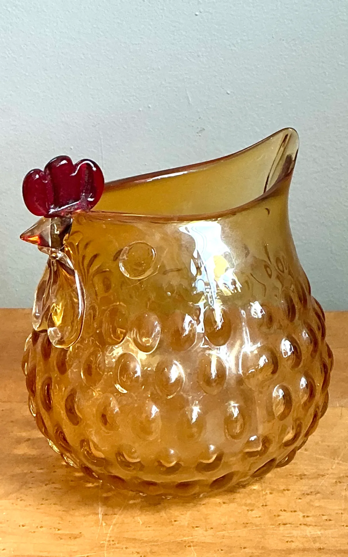 Vintage Amber Glass Chicken Pitcher