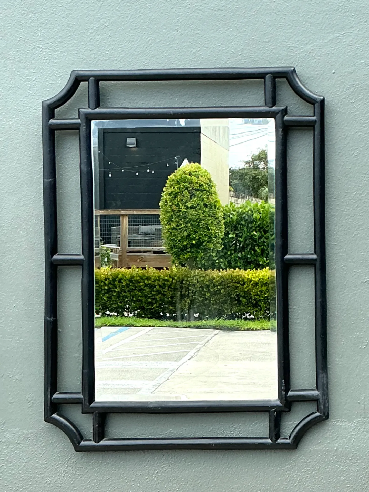 Vintage Serena And Lily Black Rattan Decorative Wall Mirror — additional photo 2
