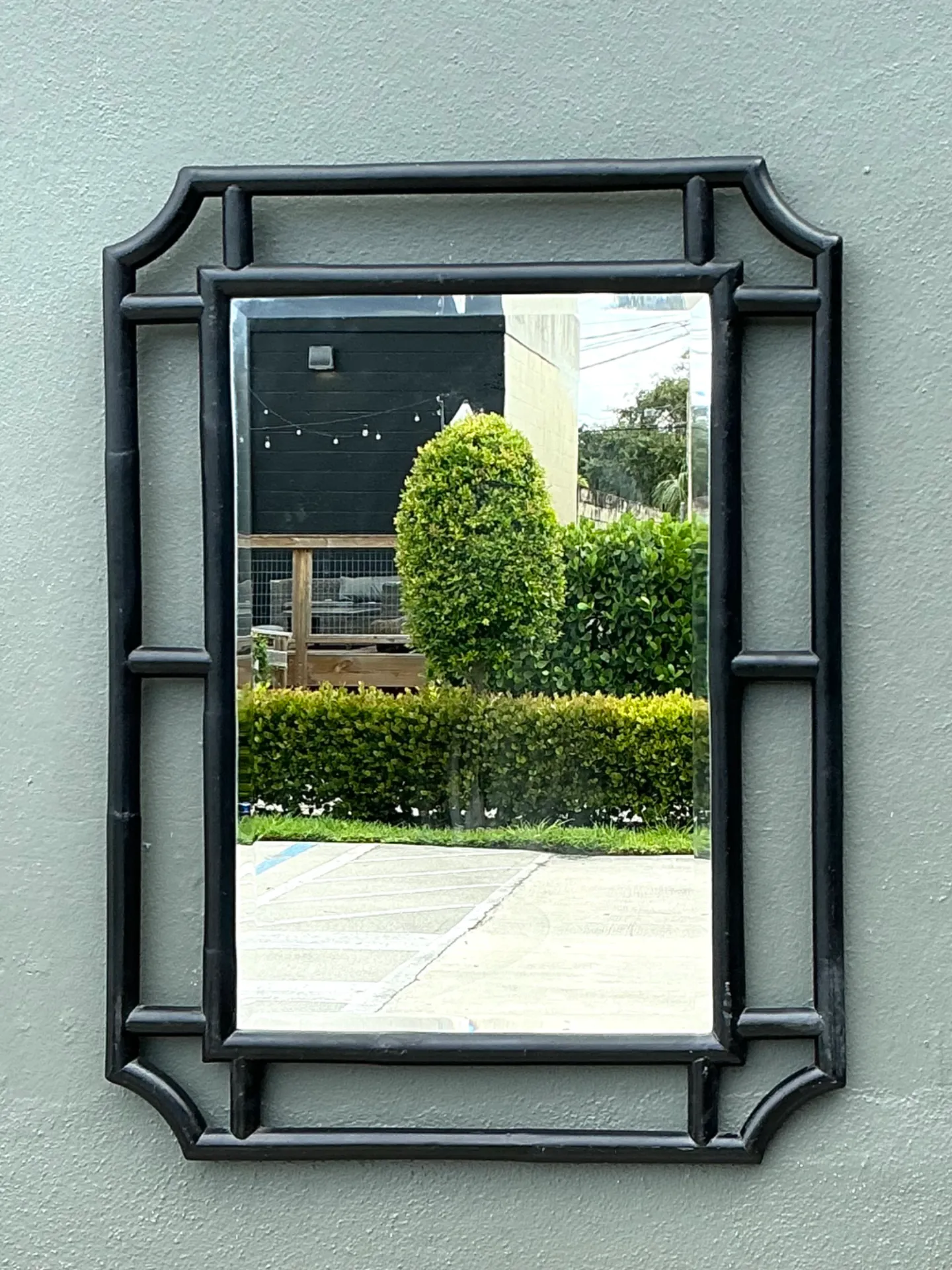 Vintage Serena And Lily Black Rattan Decorative Wall Mirror — additional photo 1