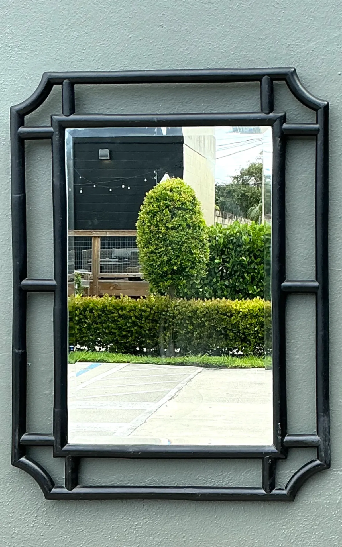 Vintage Serena And Lily Black Rattan Decorative Wall Mirror
