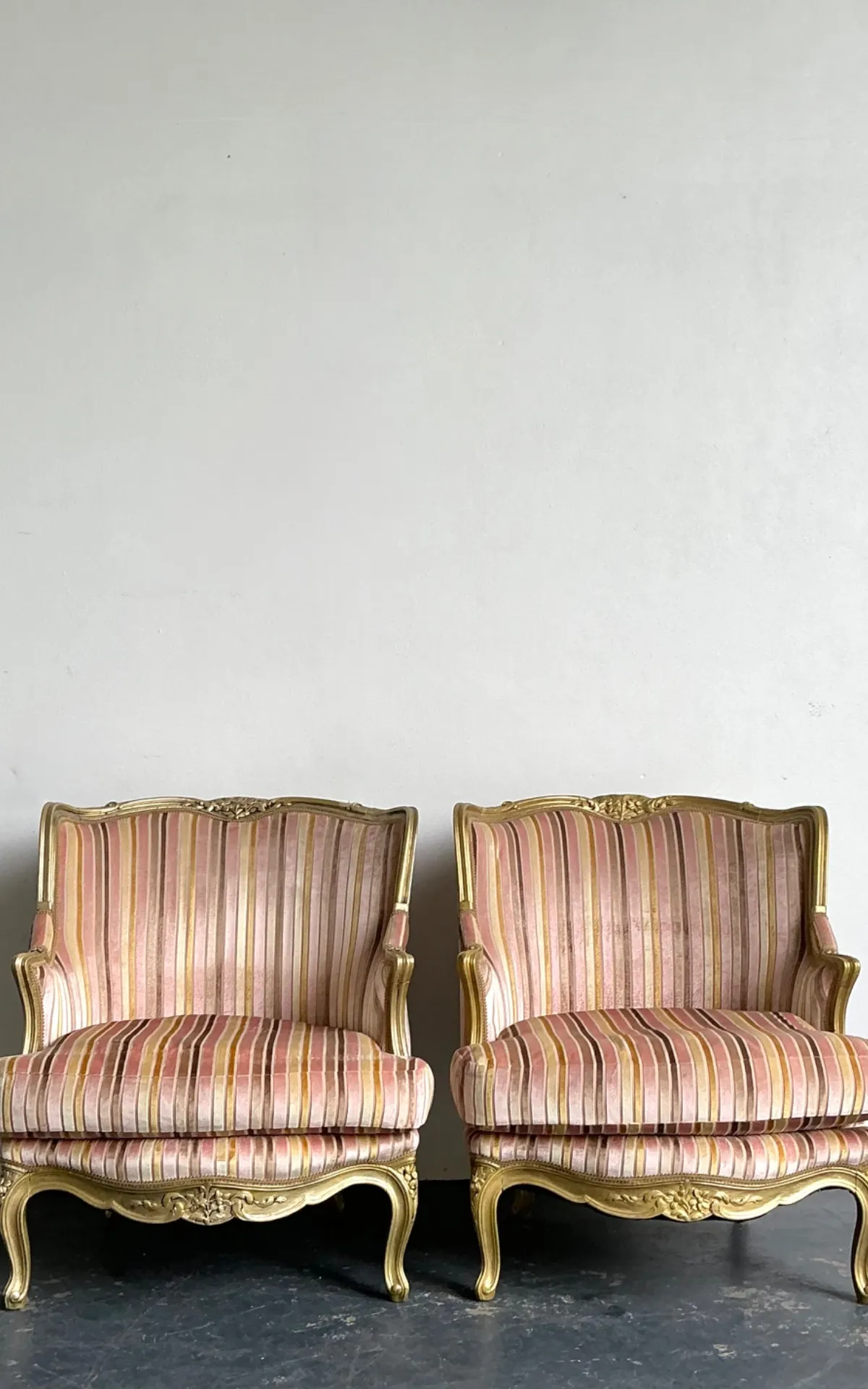 Vintage French Giltwood Striped Devore Bergère Chairs - A Pair — additional photo 8