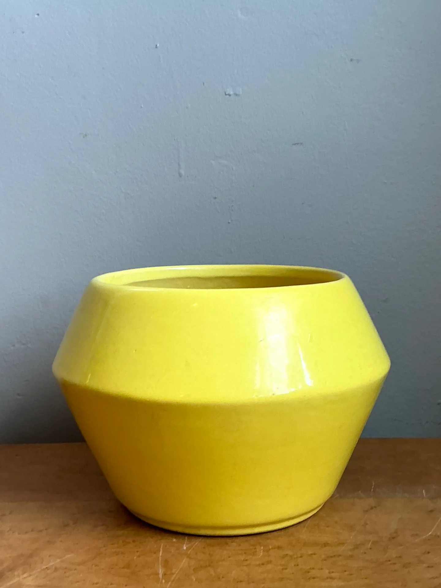 Vintage Yellow Geometric Ceramic Planter — additional photo 2