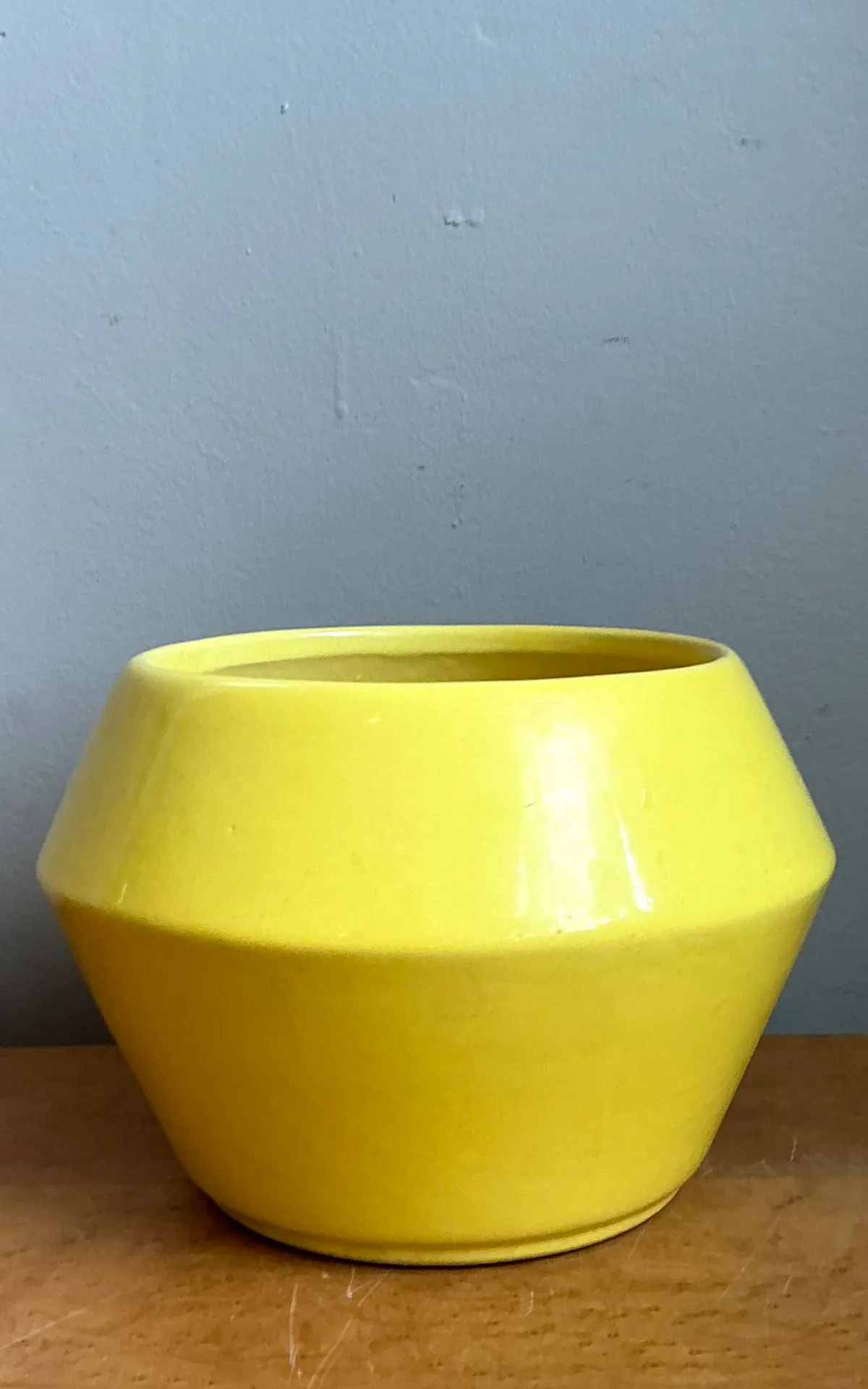 Vintage Yellow Geometric Ceramic Planter — additional photo 2