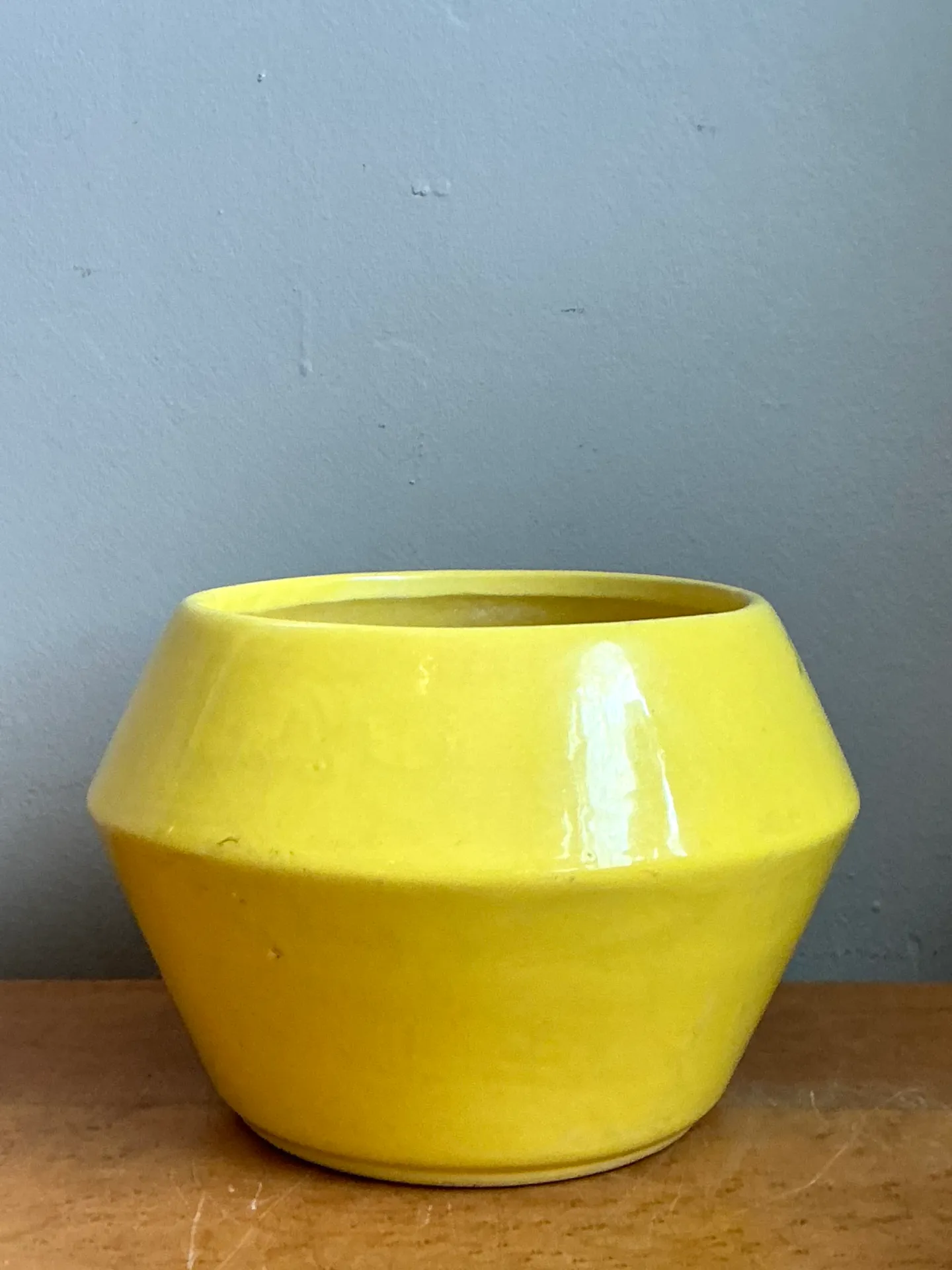 Vintage Yellow Geometric Ceramic Planter — additional photo 3