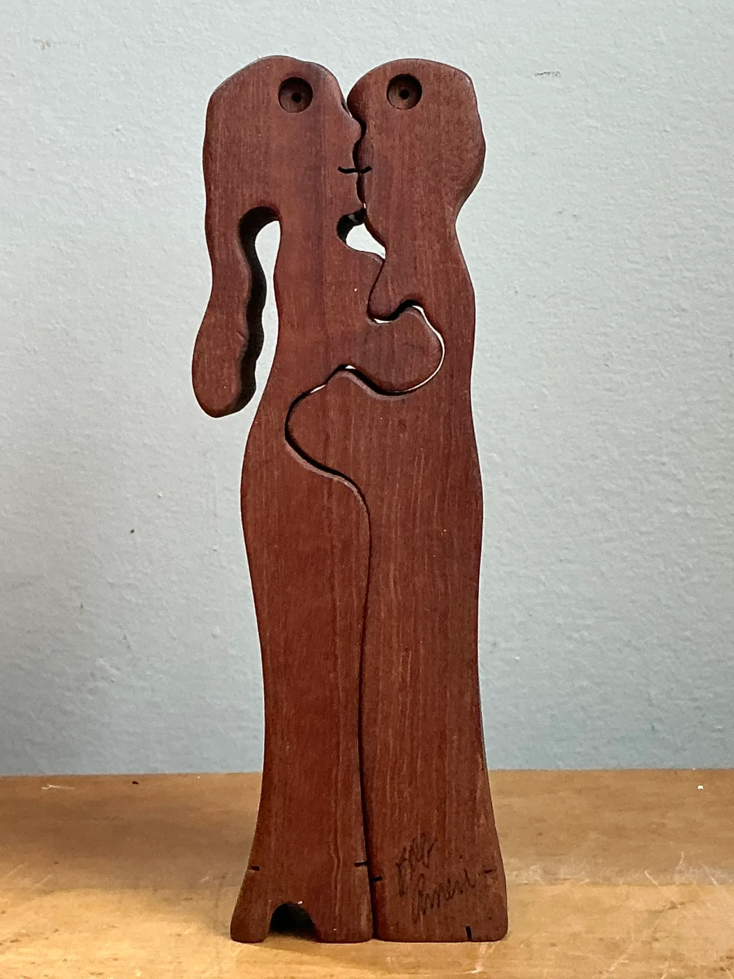 Vintage Abstract Lovers Wood Sculpture — additional photo 2