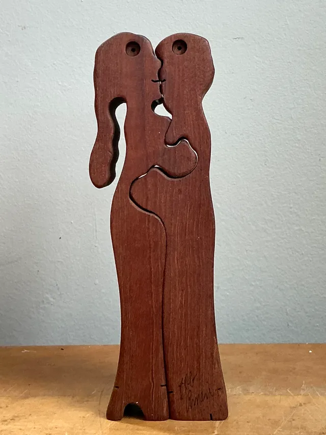 Vintage Abstract Lovers Wood Sculpture — additional photo 8