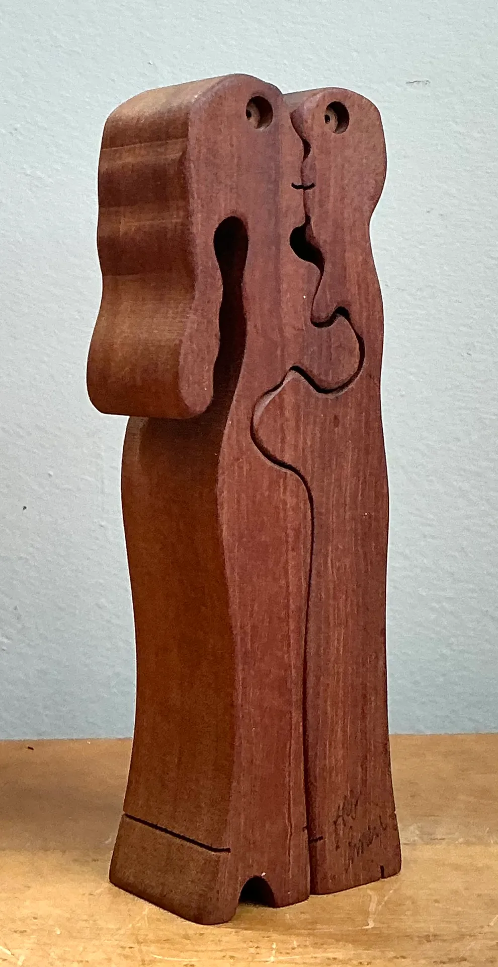 Vintage Abstract Lovers Wood Sculpture — additional photo 4