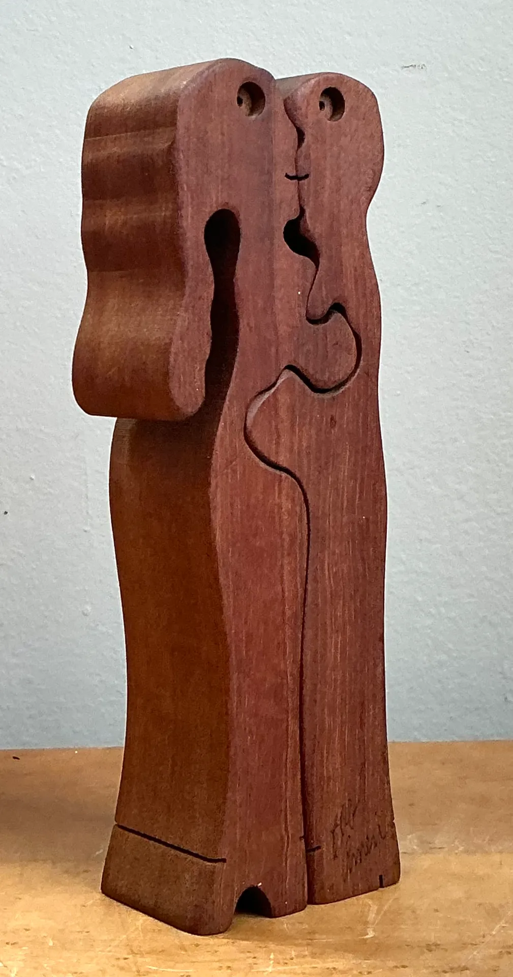 Vintage Abstract Lovers Wood Sculpture — additional photo 1
