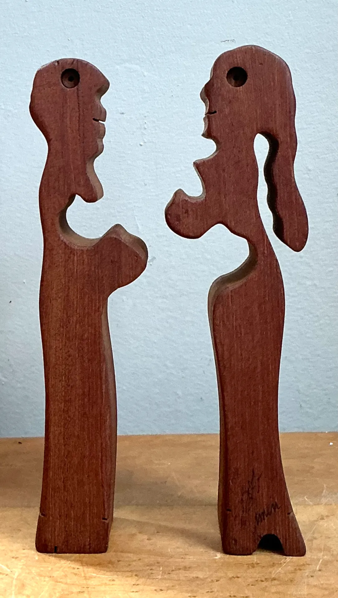 Vintage Abstract Lovers Wood Sculpture — additional photo 3