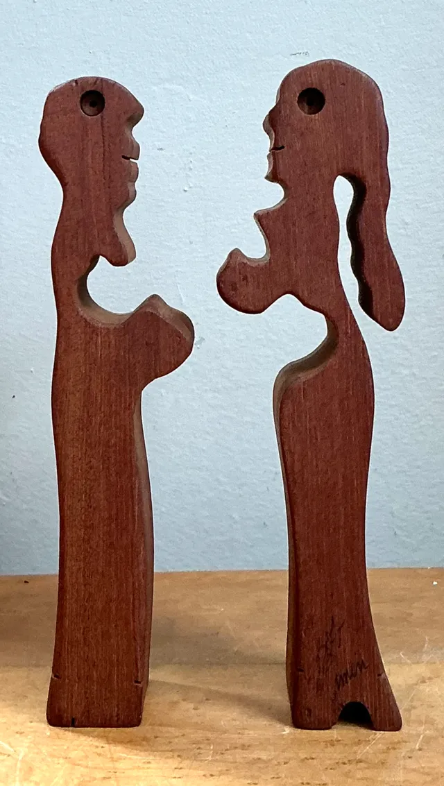 Vintage Abstract Lovers Wood Sculpture — additional photo 3