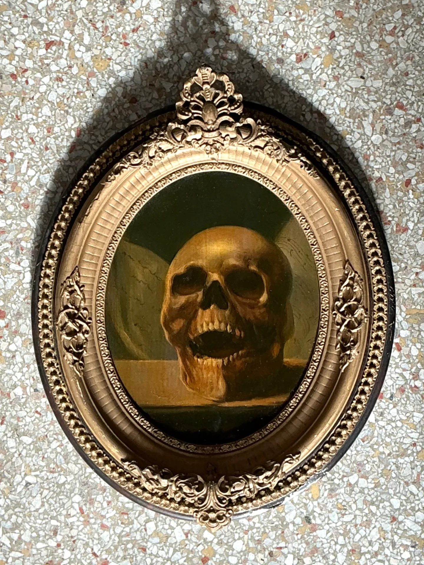Vintage Skull Oil Painting in Ornate Frame — additional photo 2