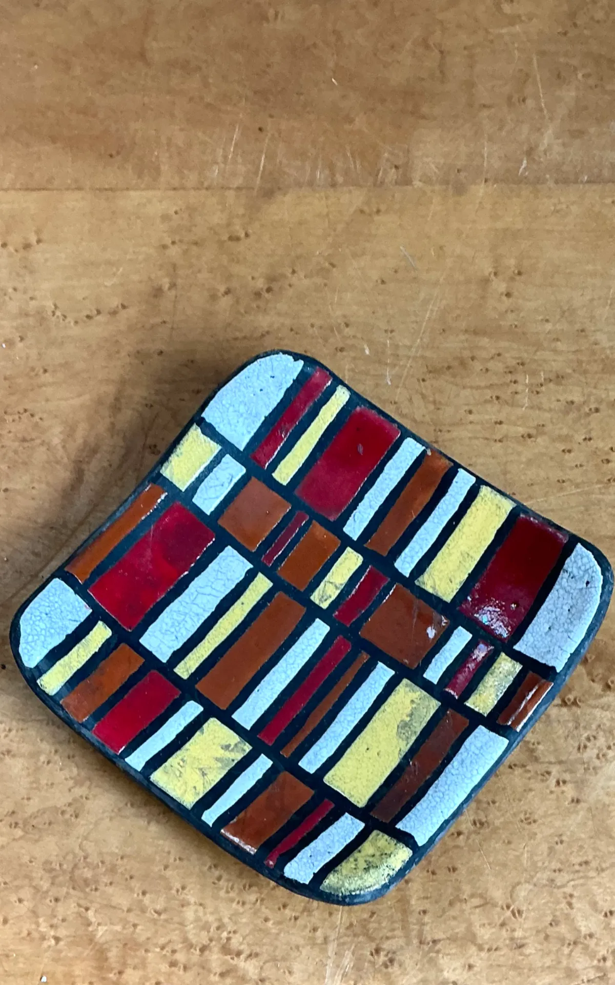 Vintage Abstract Ceramic Tile Dish