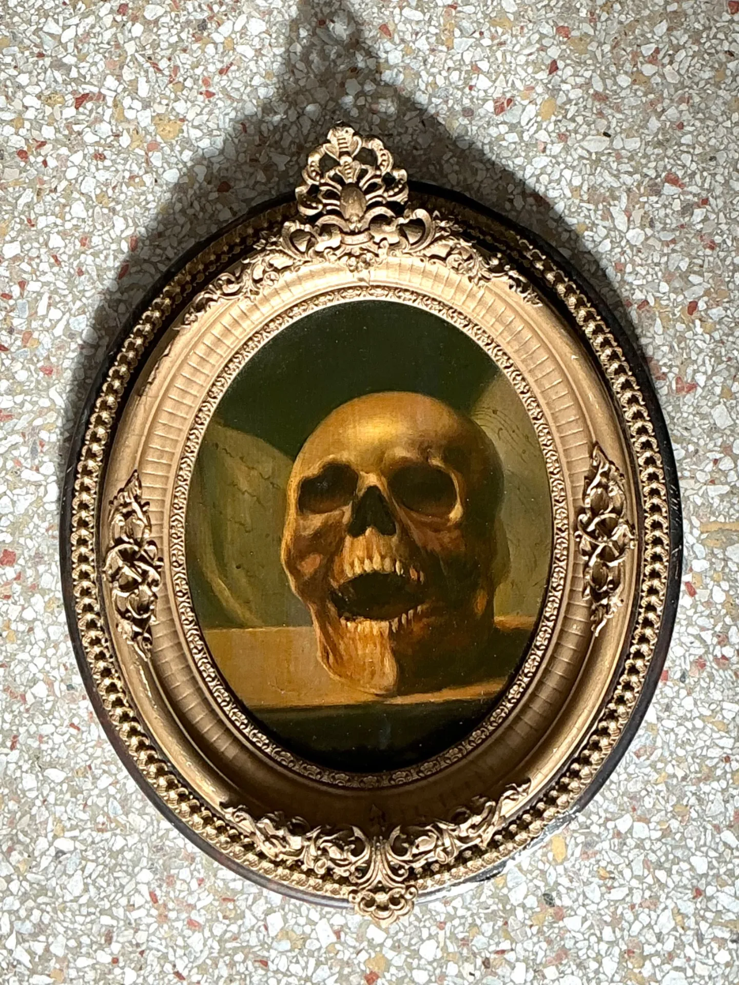 Vintage Skull Oil Painting in Ornate Frame — additional photo 5