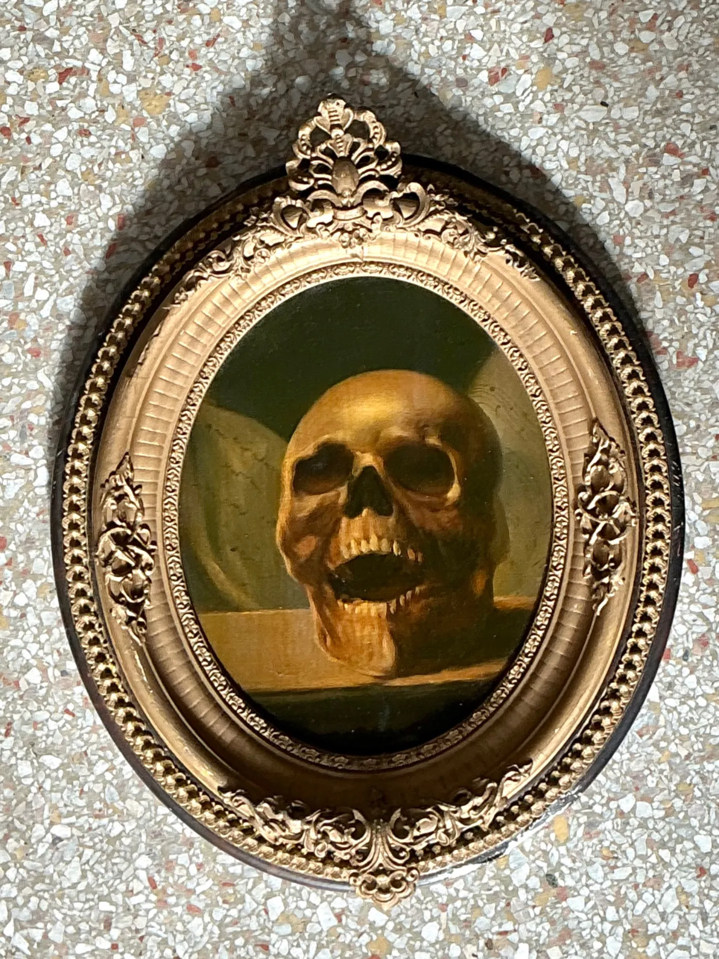 Vintage Skull Oil Painting in Ornate Frame — additional photo 4