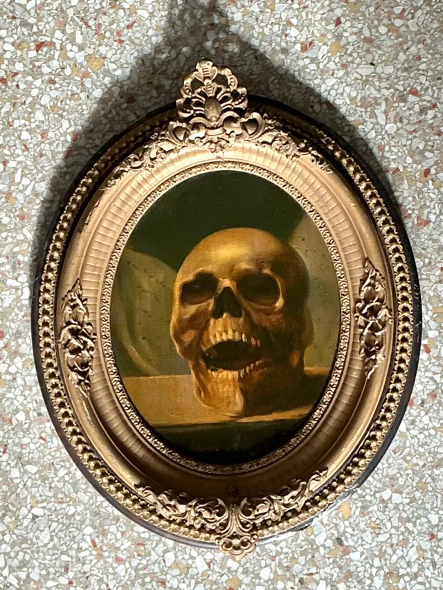 Vintage Skull Oil Painting in Ornate Frame — additional photo 4