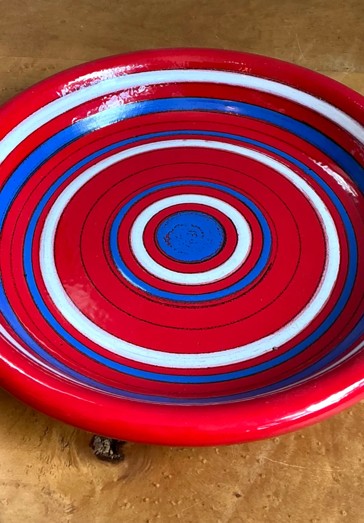 Vintage Raymor Red and Blue Striped Ceramic Plate — additional photo 8