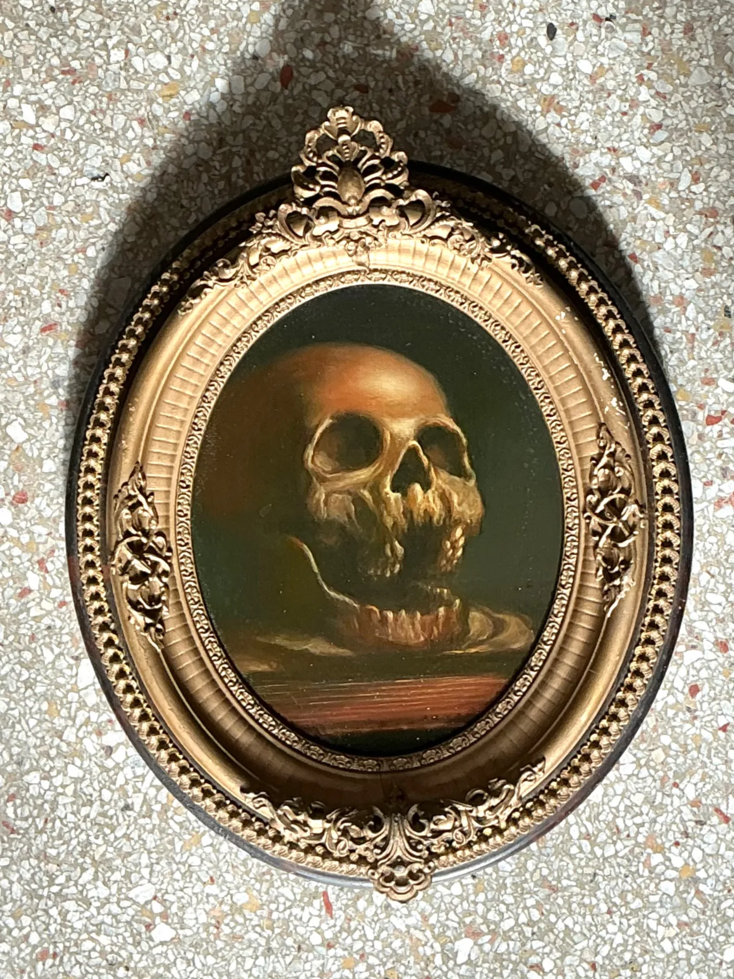 Vintage Skull Oil Painting in Ornate Frame — additional photo 5
