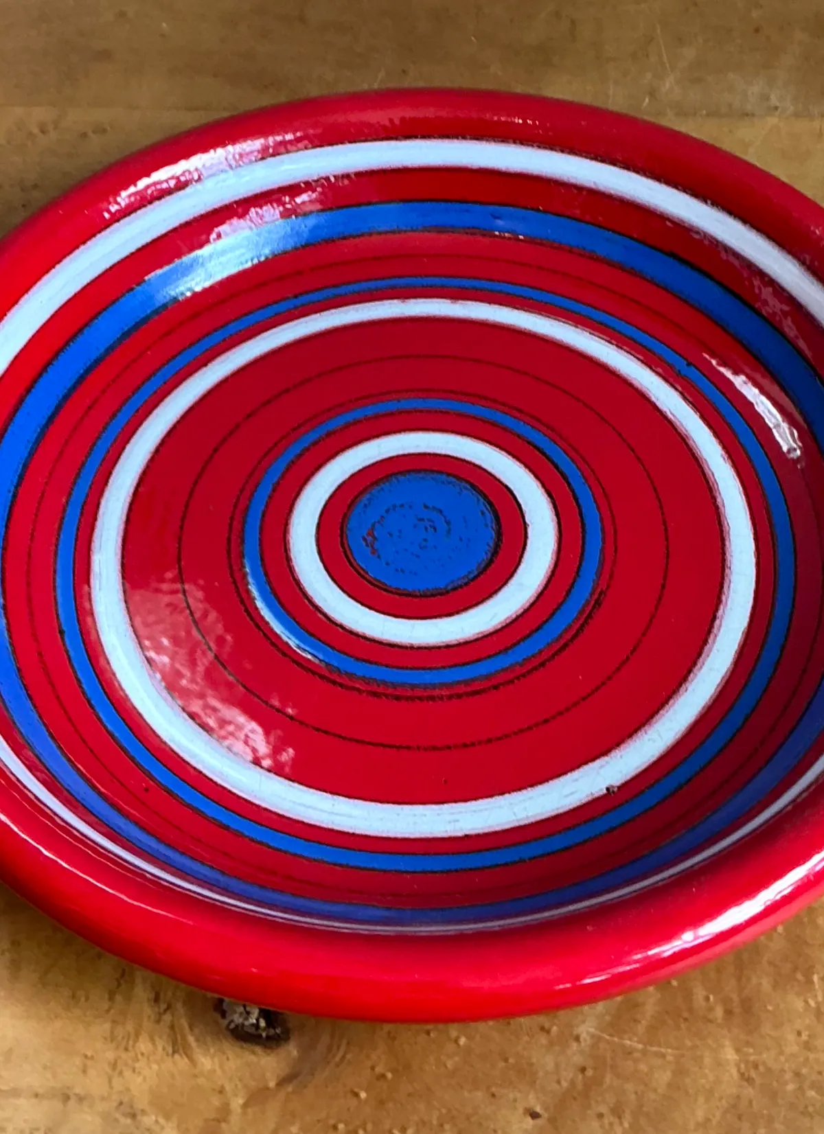 Vintage Raymor Red and Blue Striped Ceramic Plate — additional photo 3