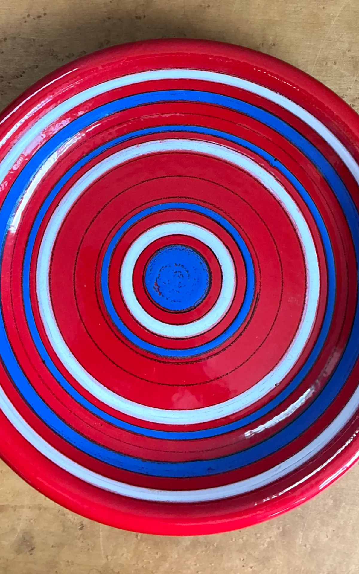 Vintage Raymor Red and Blue Striped Ceramic Plate