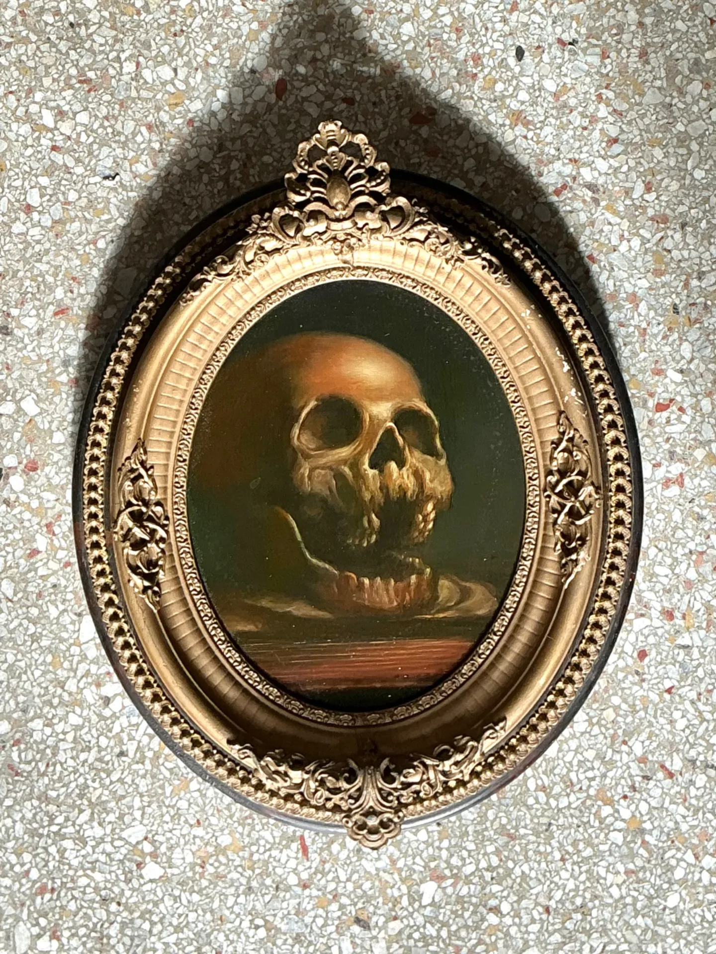 Vintage Skull Oil Painting in Ornate Frame — additional photo 1