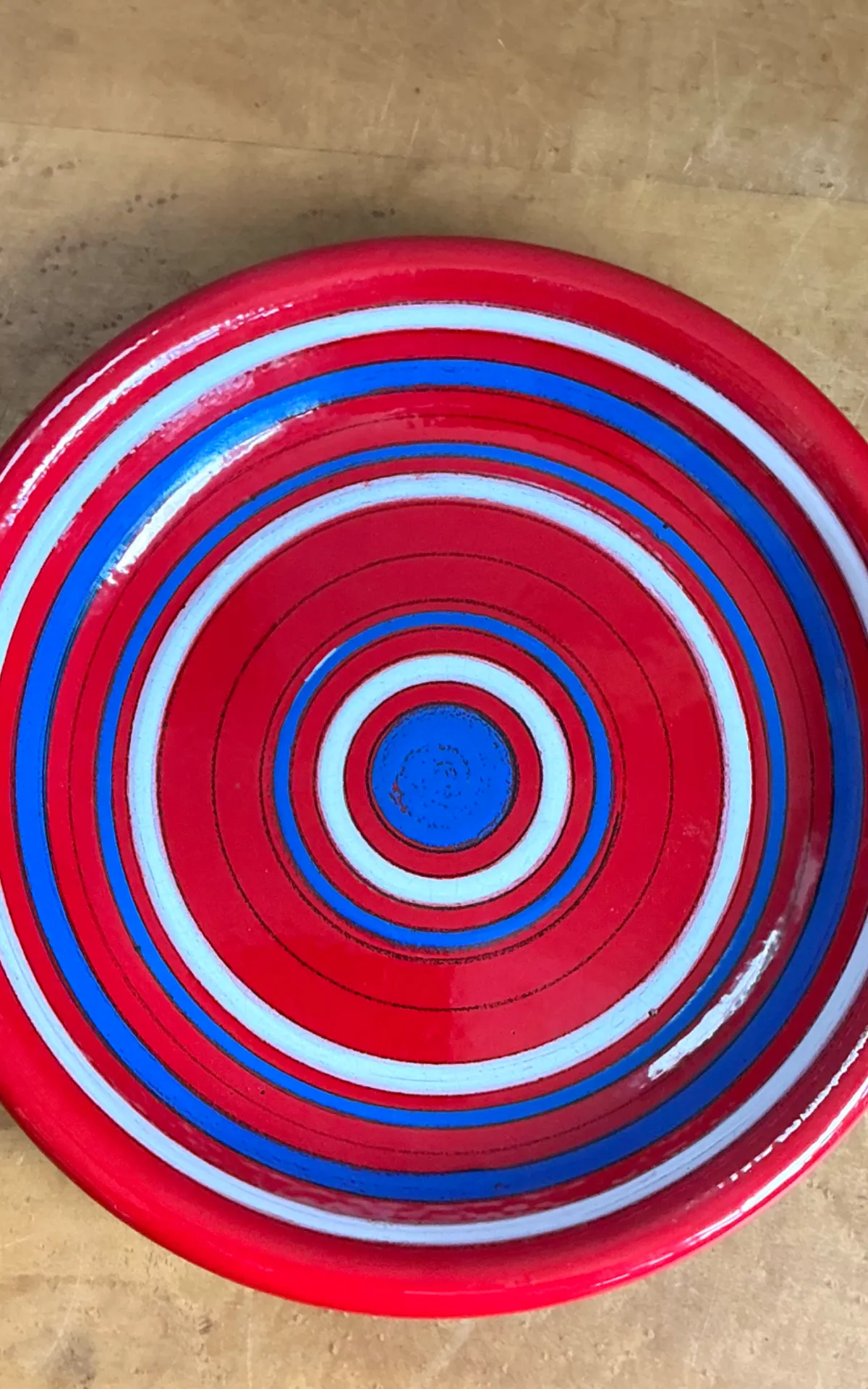 Vintage Raymor Red and Blue Striped Ceramic Plate — additional photo 4