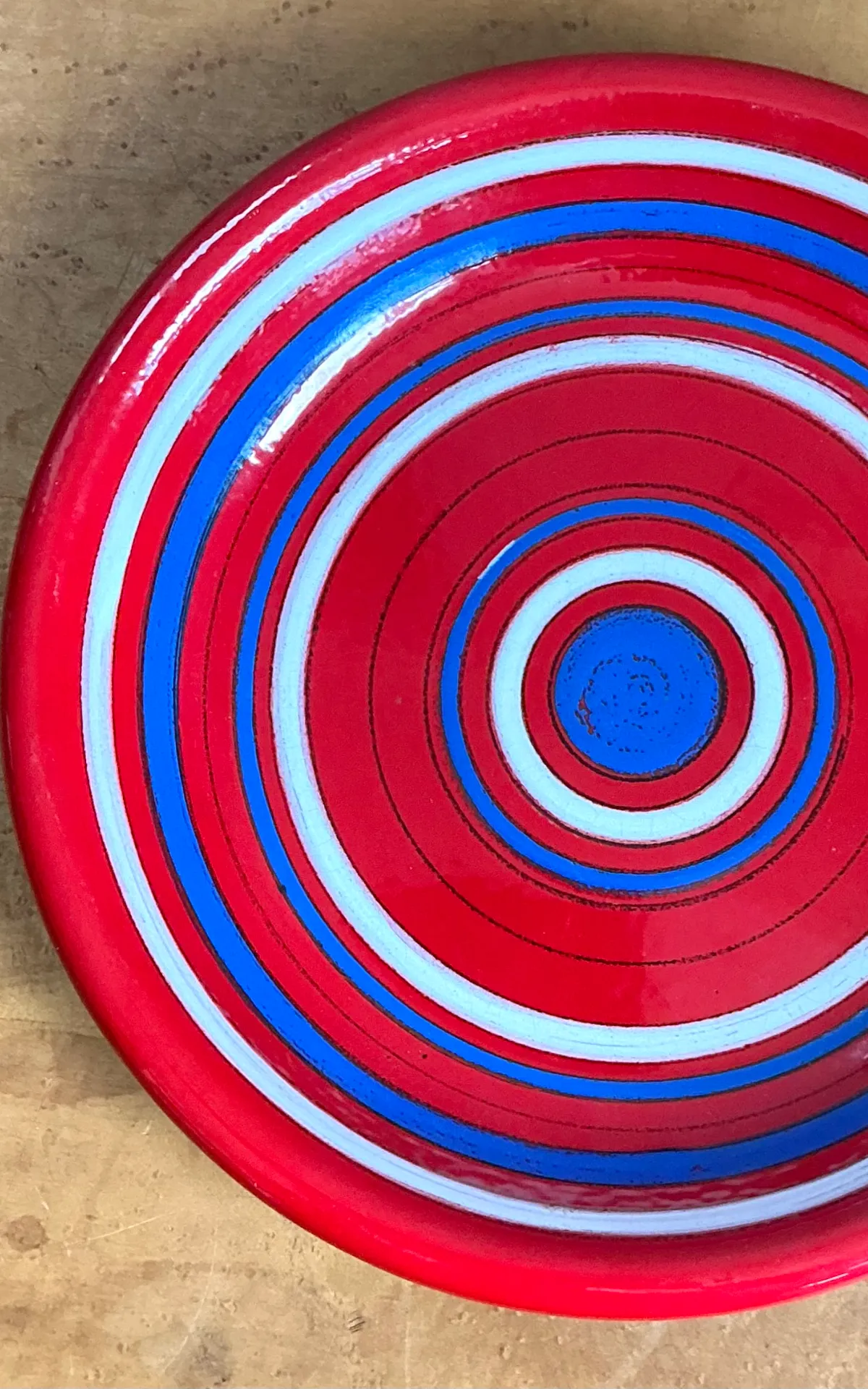 Vintage Raymor Red and Blue Striped Ceramic Plate — additional photo 2
