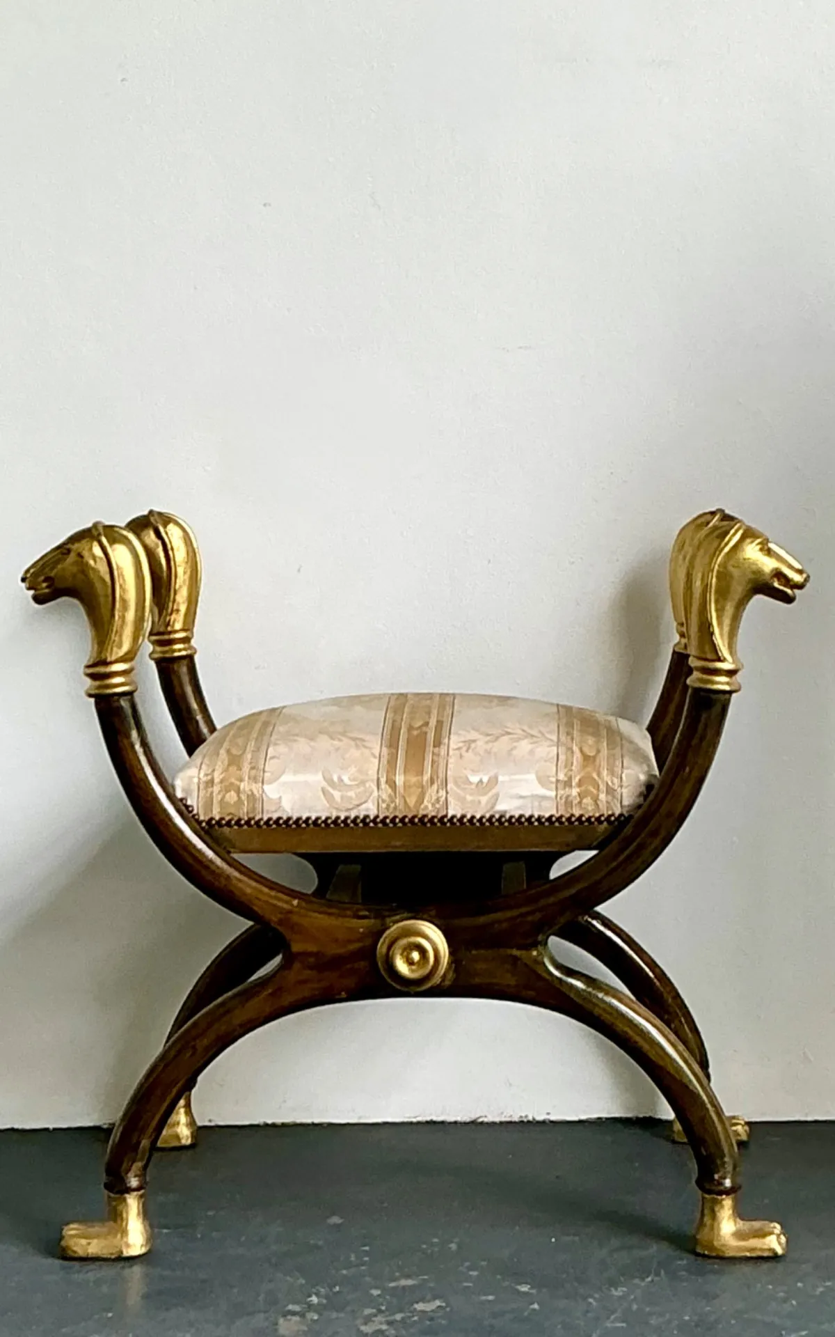 Vintage Egyptian Revival Gilt Ram’s Head Curule Seat — additional photo 2