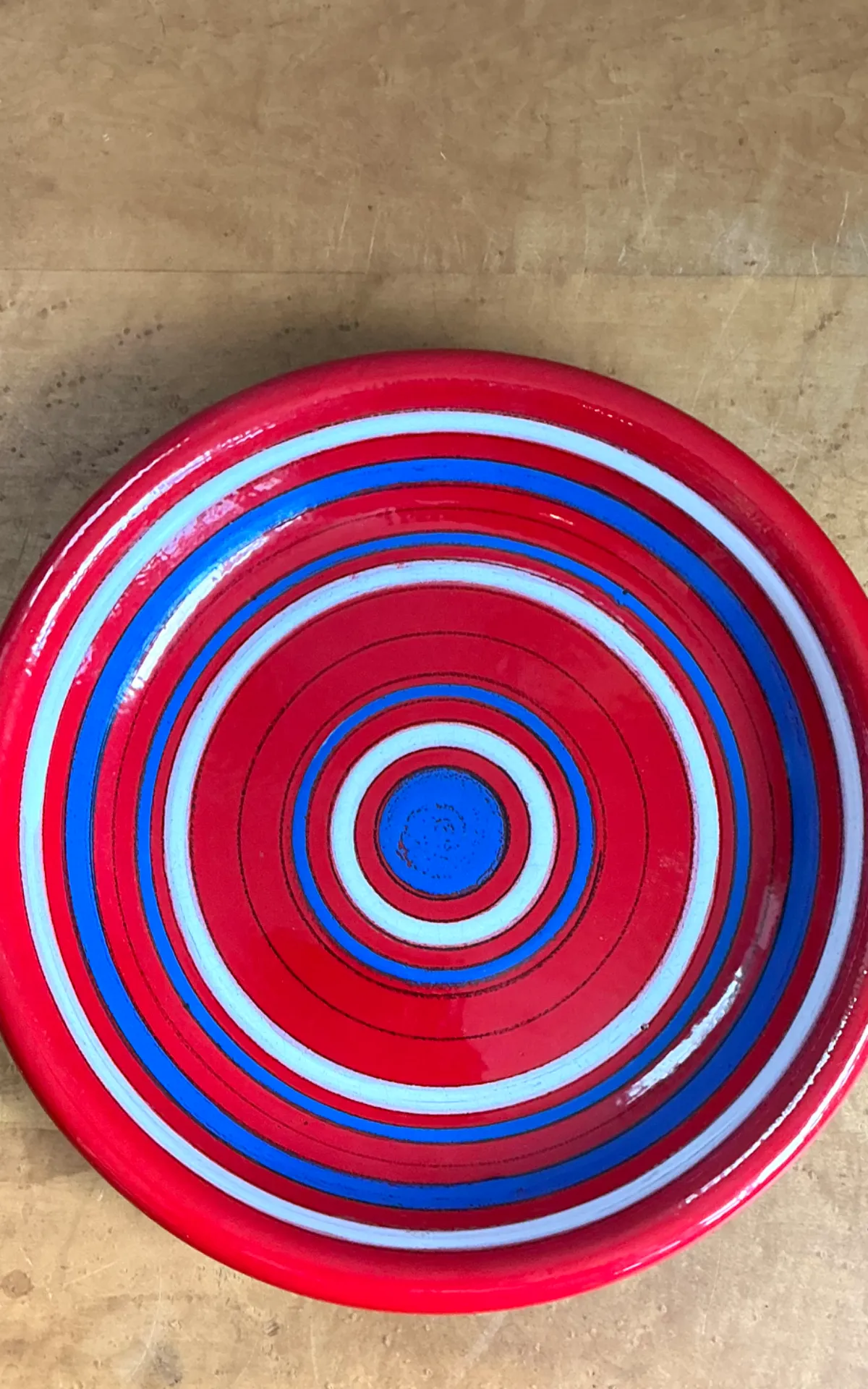 Vintage Raymor Red and Blue Striped Ceramic Plate — additional photo 5