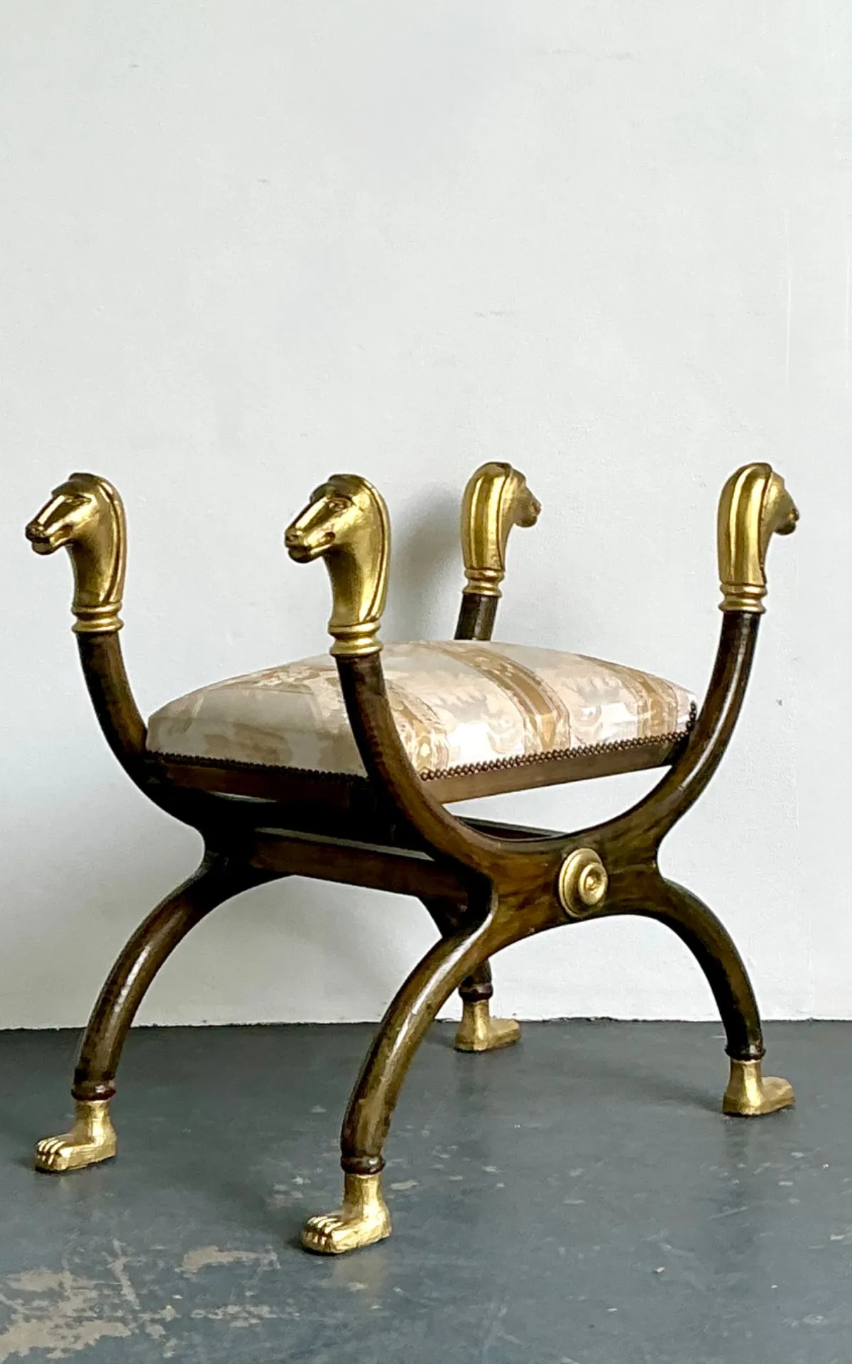 Vintage Egyptian Revival Gilt Ram’s Head Curule Seat — additional photo 6