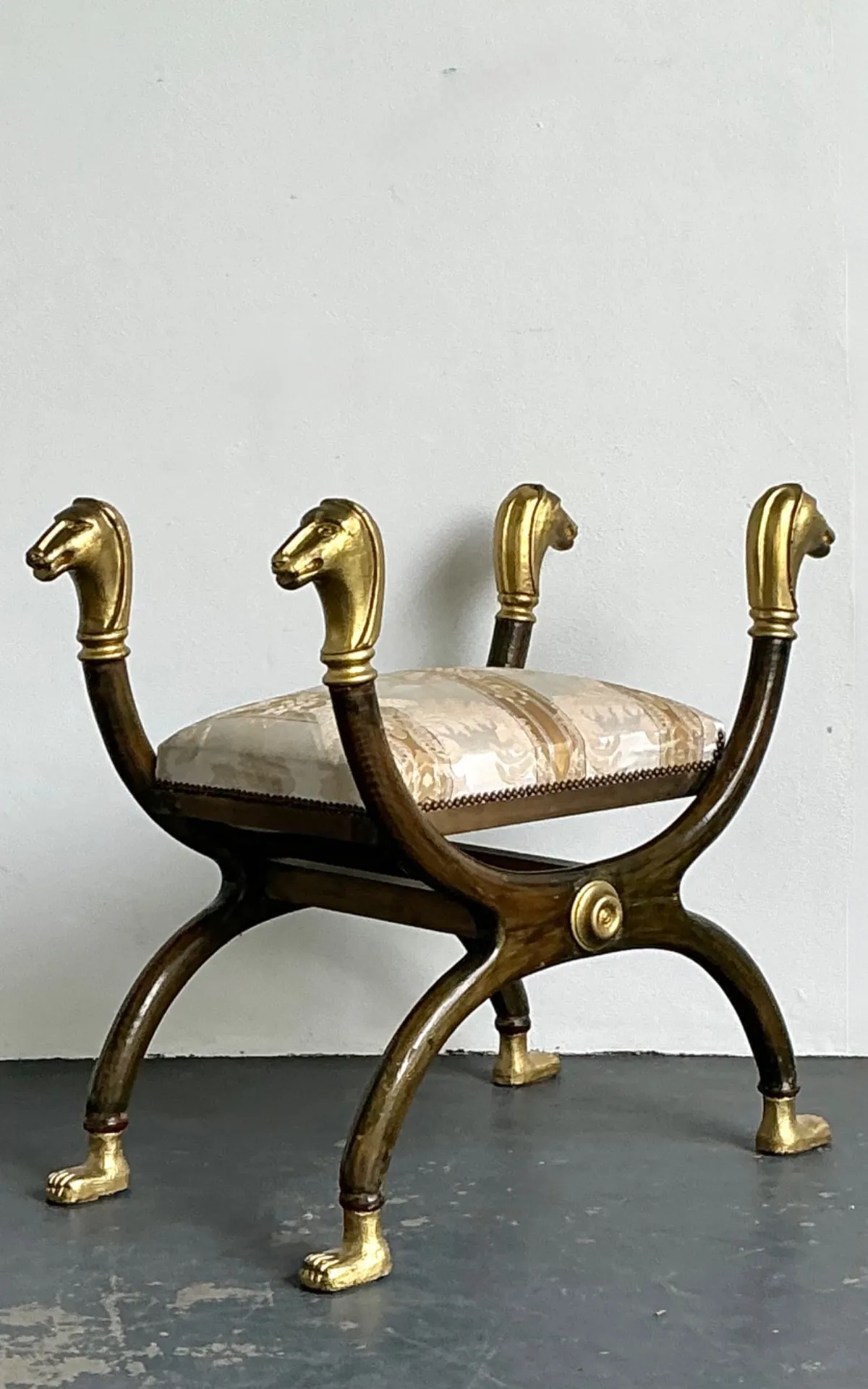 Vintage Egyptian Revival Gilt Ram’s Head Curule Seat — additional photo 3