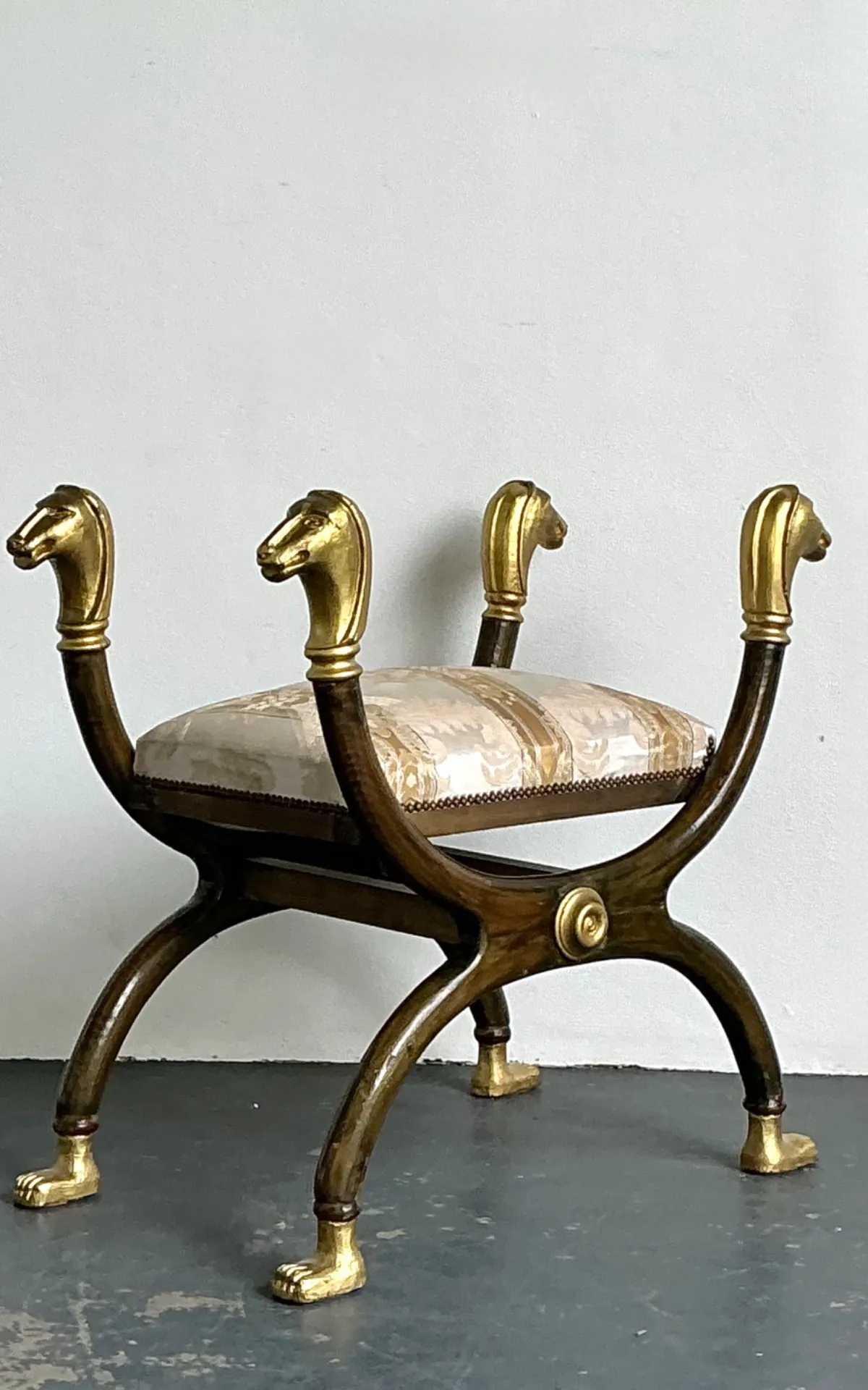 Vintage Egyptian Revival Gilt Ram’s Head Curule Seat