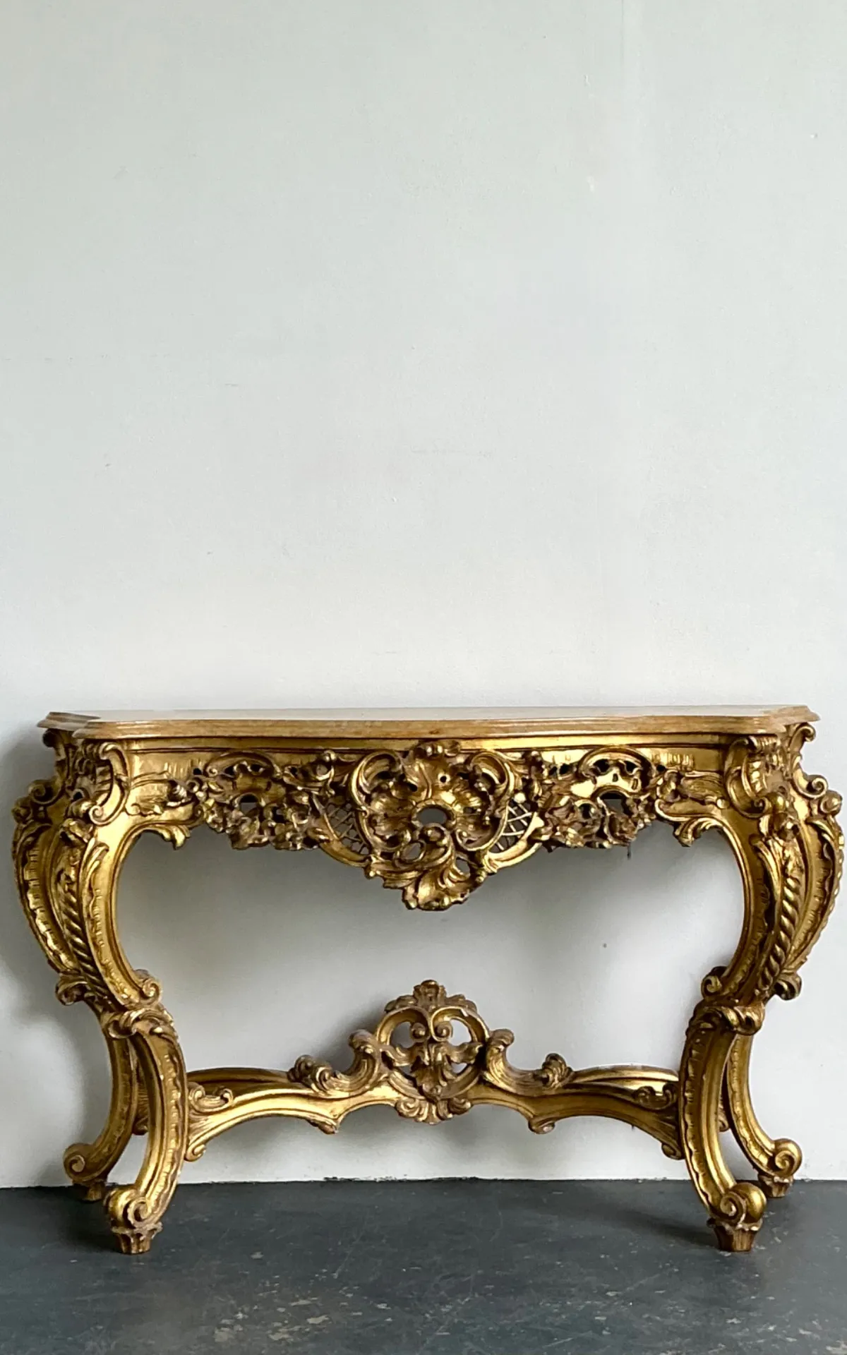 Antique Giltwood Rococo Style Console Marble Top Table — additional photo 6