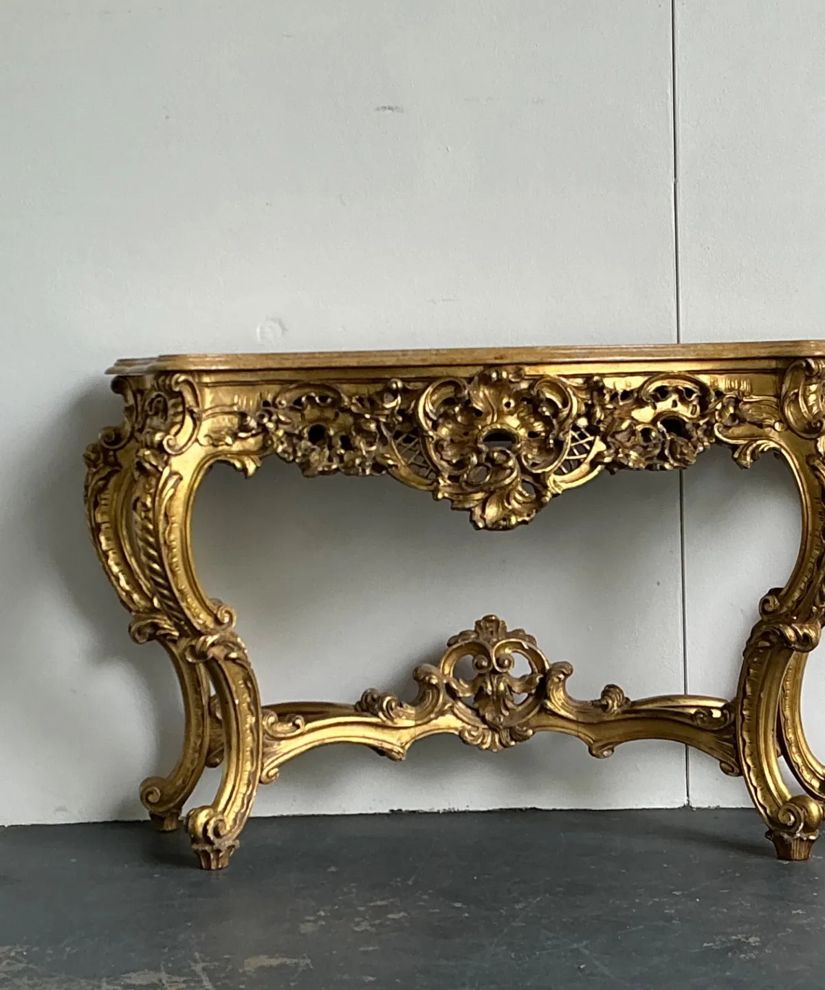 Antique Giltwood Rococo Style Console Marble Top Table — additional photo 5
