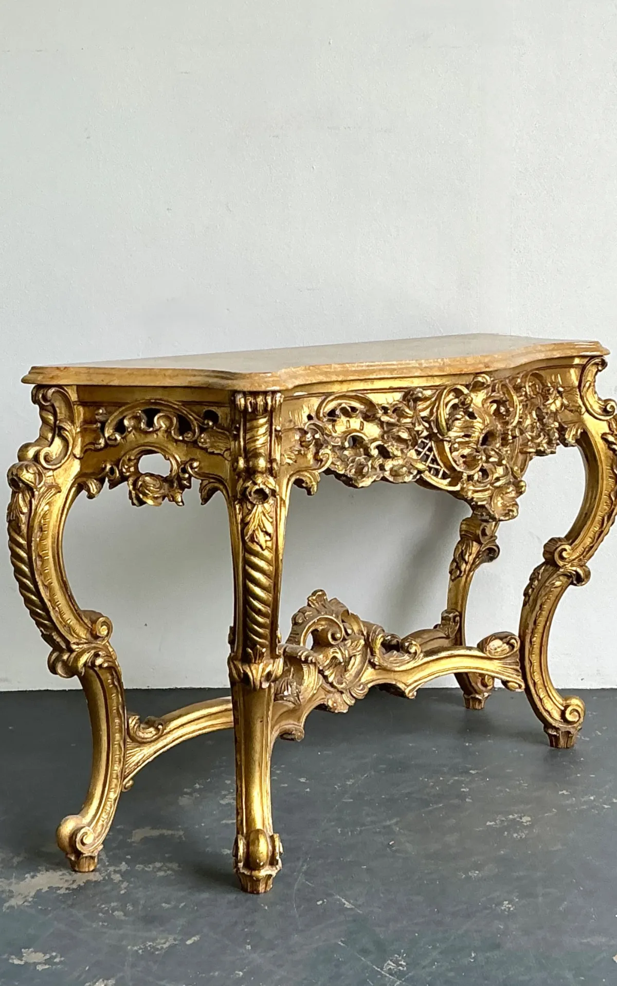 Antique Giltwood Rococo Style Console Marble Top Table — additional photo 8