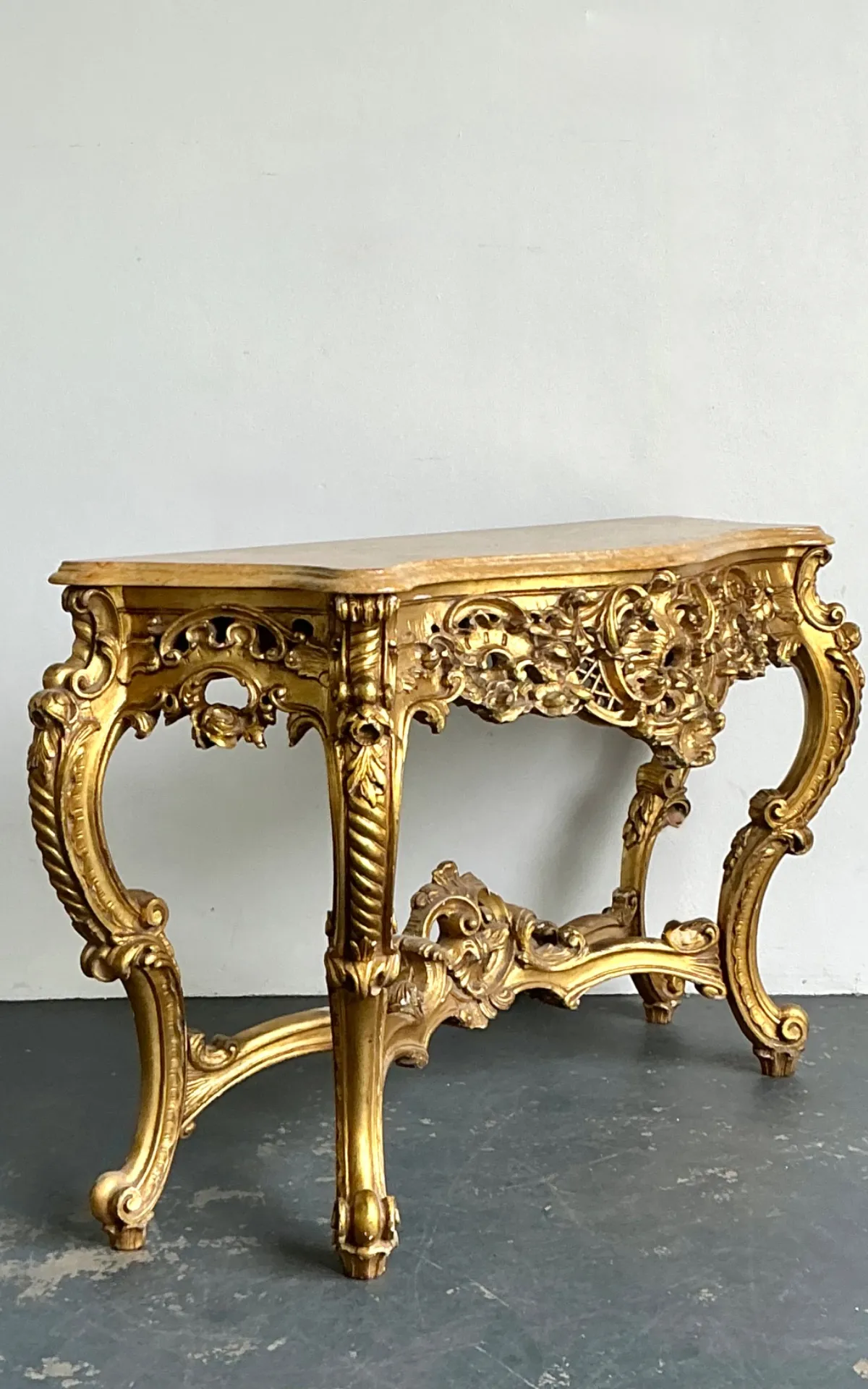 Antique Giltwood Rococo Style Console Marble Top Table
