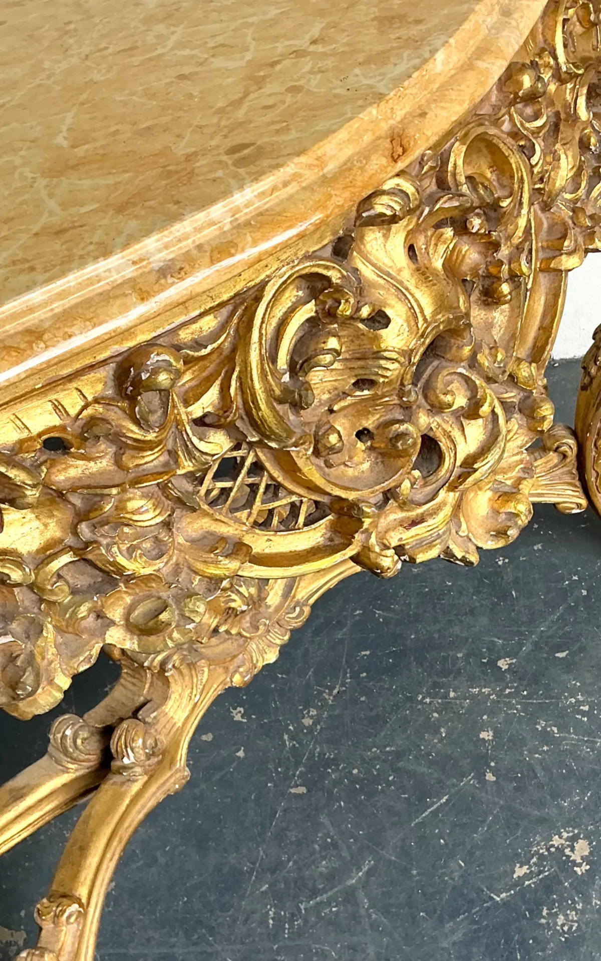 Antique Giltwood Rococo Style Console Marble Top Table — additional photo 2