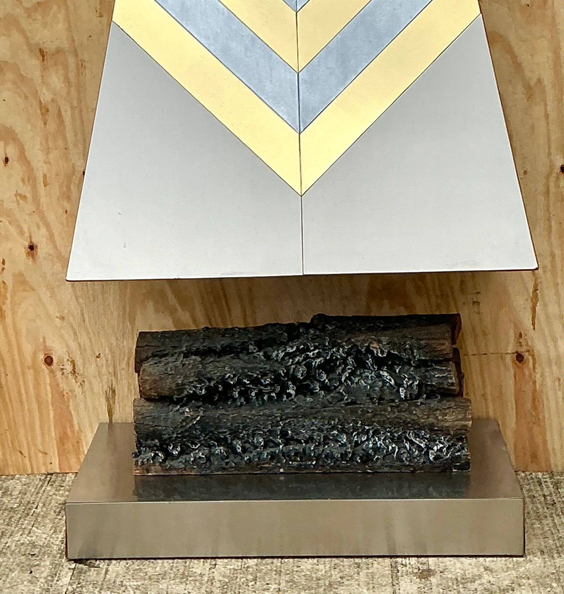 Vintage Boho Chevron Brass And Chrome Faux Fireplace — additional photo 1