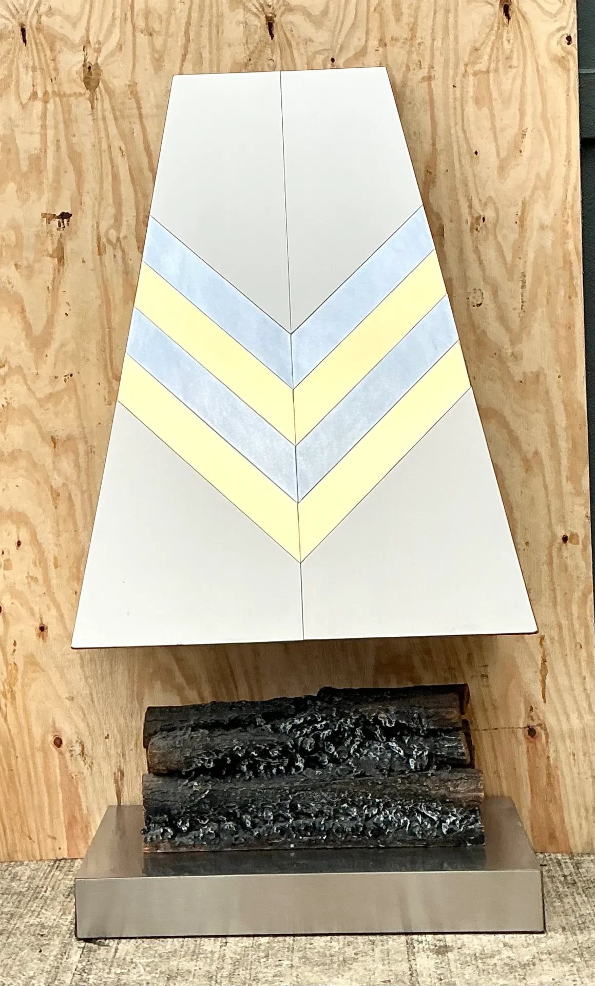 Vintage Boho Chevron Brass And Chrome Faux Fireplace — additional photo 3