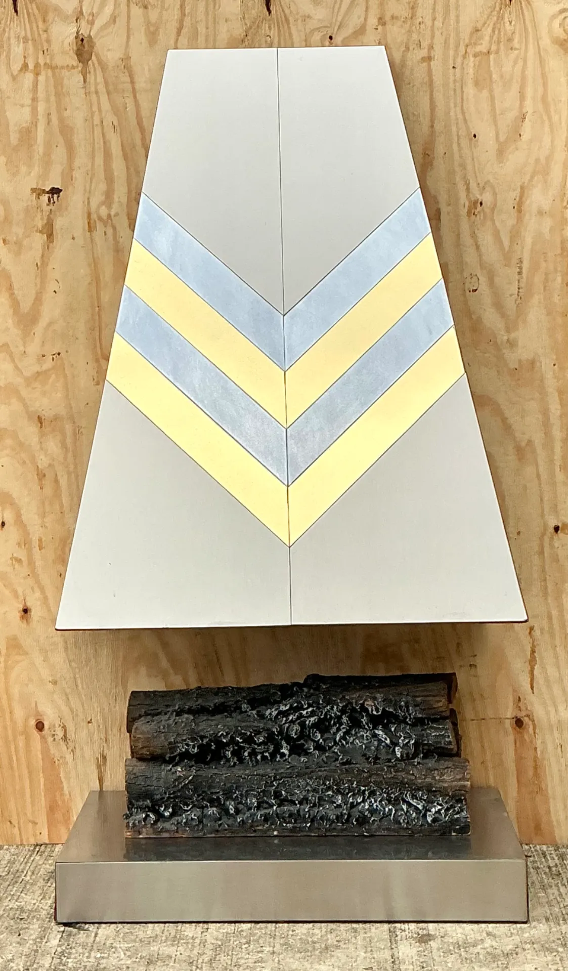 Vintage Boho Chevron Brass And Chrome Faux Fireplace — additional photo 5