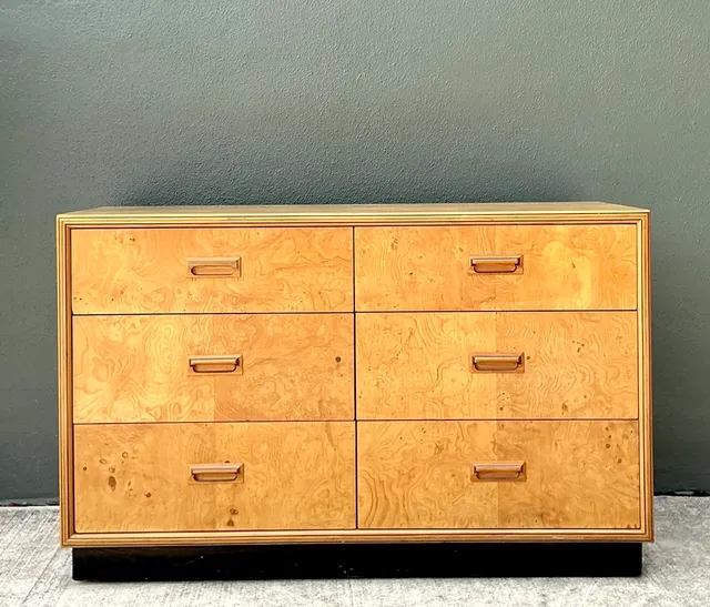 Vintage Henredon “Scene Two” Burl Wood Six-Drawer Dresser — additional photo 1