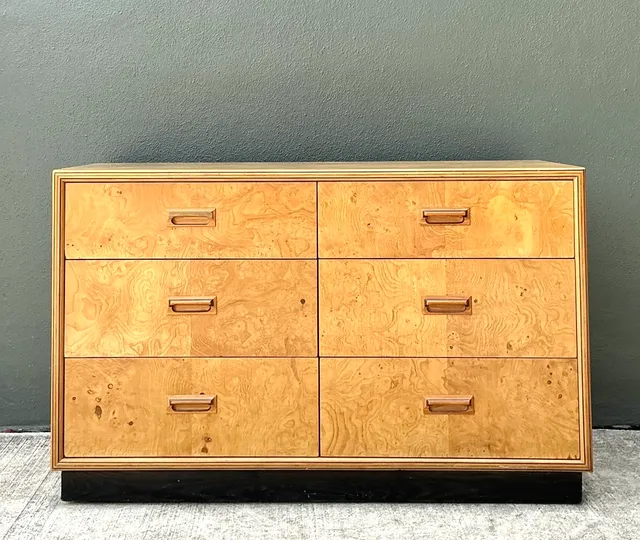 Vintage Henredon “Scene Two” Burl Wood Six-Drawer Dresser — additional photo 5