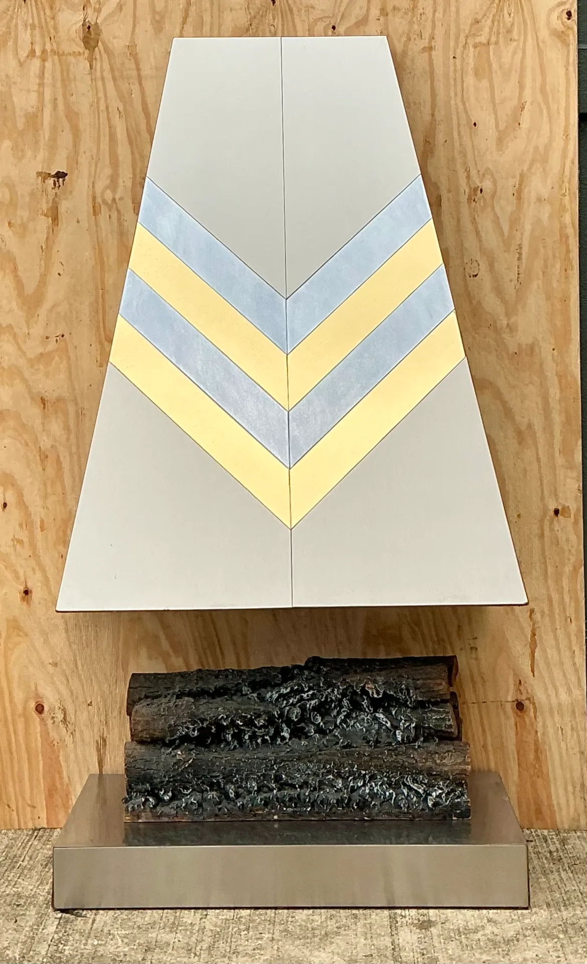 Vintage Boho Chevron Brass And Chrome Faux Fireplace — additional photo 6