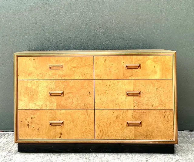 Vintage Henredon “Scene Two” Burl Wood Six-Drawer Dresser — additional photo 4
