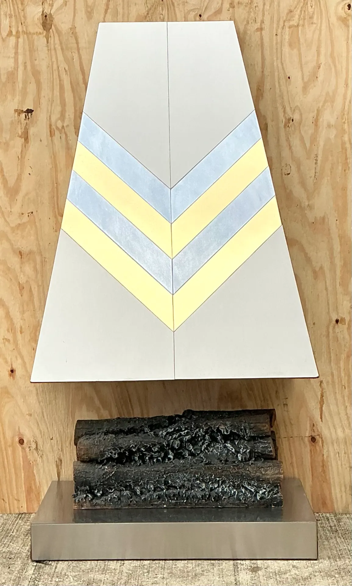 Vintage Boho Chevron Brass And Chrome Faux Fireplace — additional photo 4