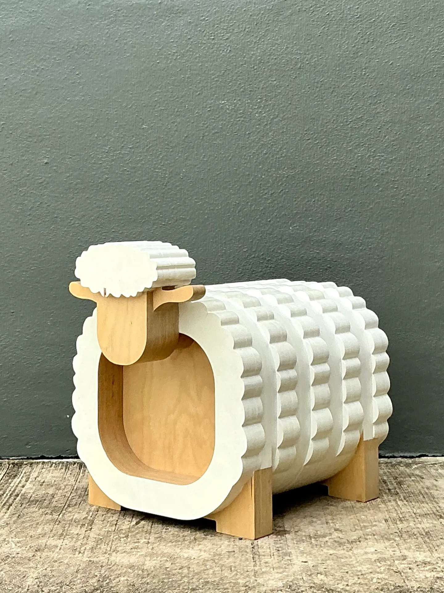 Vintage Sculptural Wood Sheep Low Stool — additional photo 2