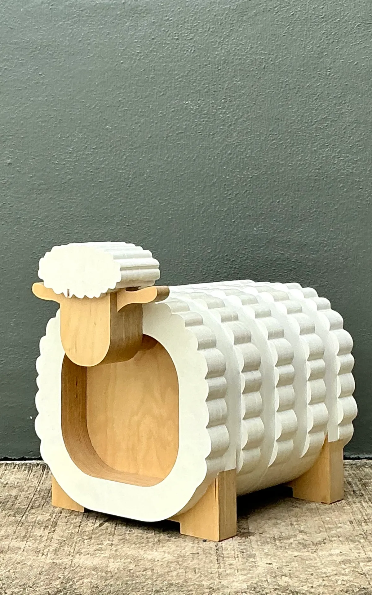 Vintage Sculptural Wood Sheep Low Stool — additional photo 2