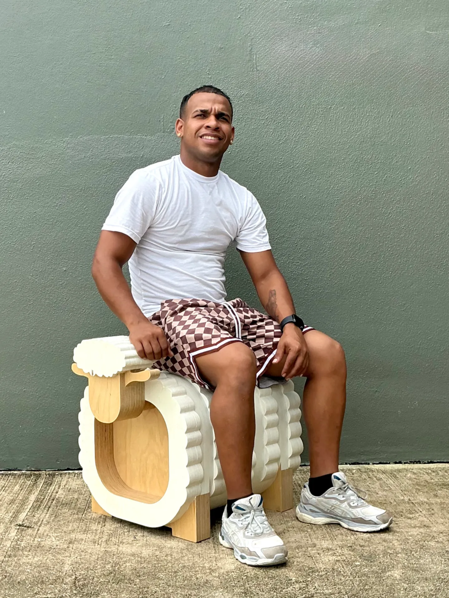 Vintage Sculptural Wood Sheep Low Stool — additional photo 4