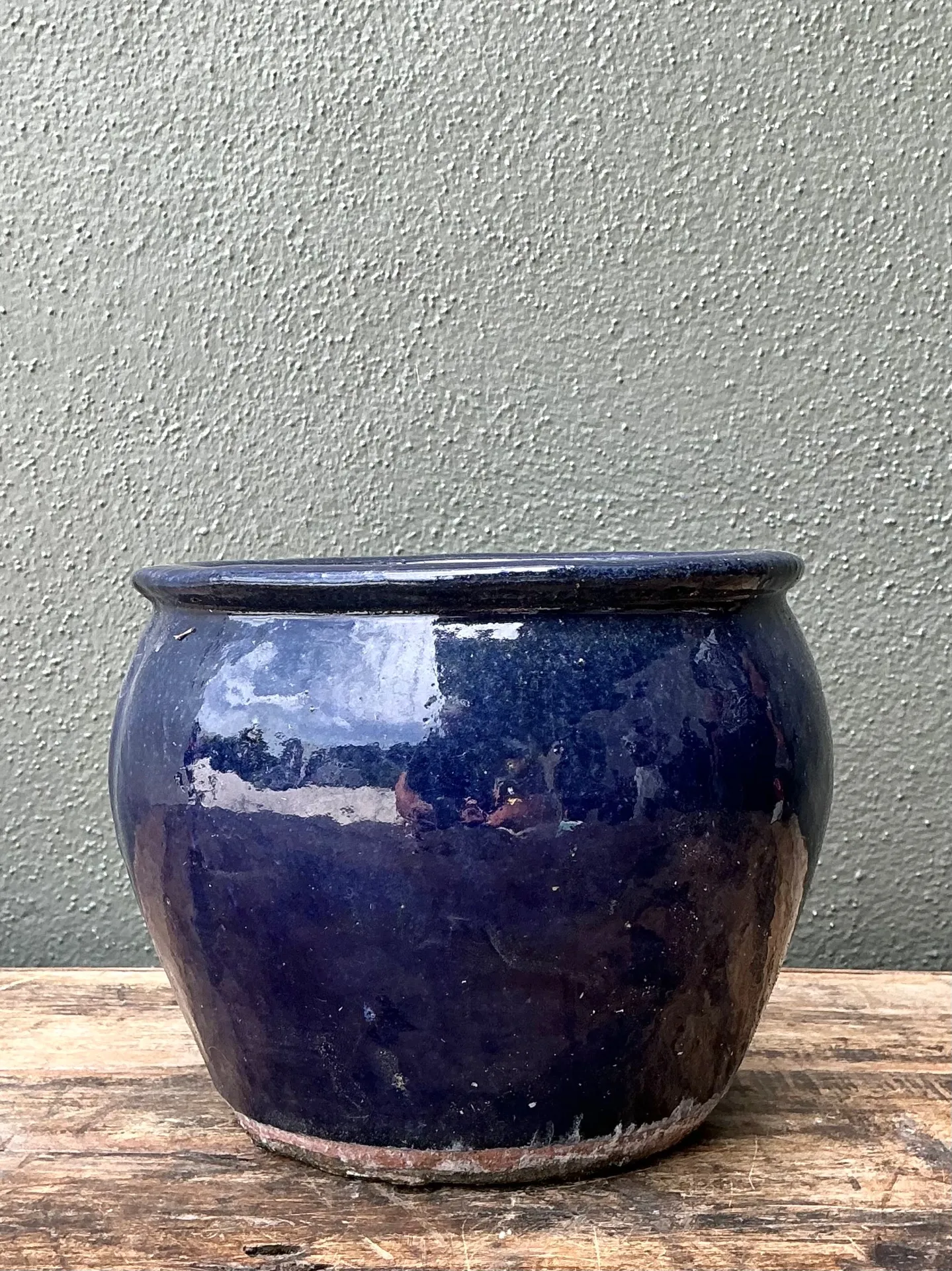 Vintage Blue Glazed Ceramic Planter — additional photo 5